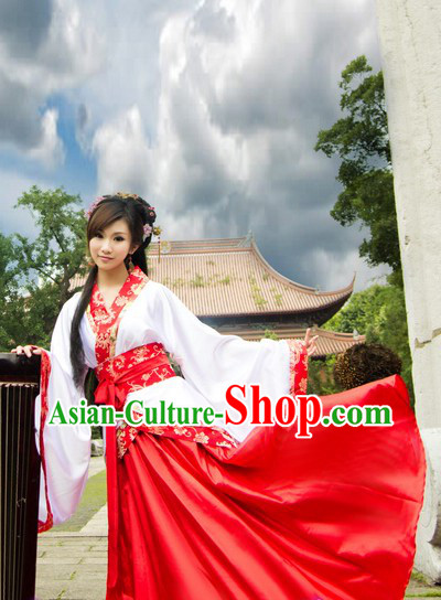 Ancient Chinese Red and White Hanfu Dance Costume for Women