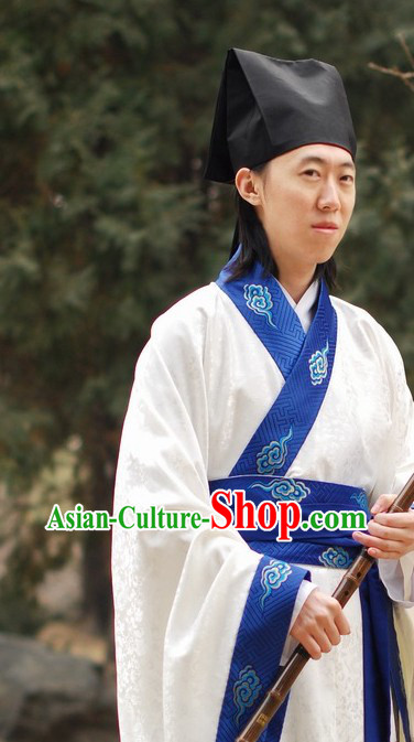 Han Dynasty Embroidered Cloud White Clothes for Men