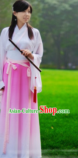 Ancient Chinese Han Fu Color Transition Clothes for Lady