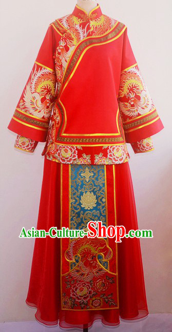 Traditional Chinese Lucky Red Phoenix Wedding Suit for Lady