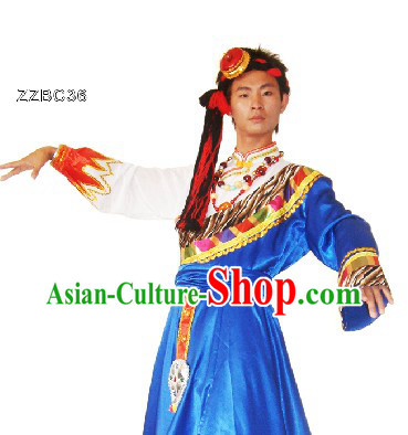 Traditional Chinese Tibetan Dance Costumes and Head Pieces for Men