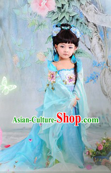 Ancient Chinese Blue Princess Clothing for Girls