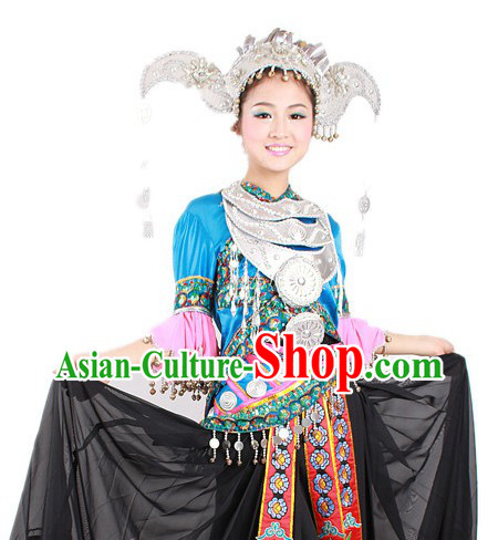 Traditional Chinese Miao Nationality Clothing and Hat for Women