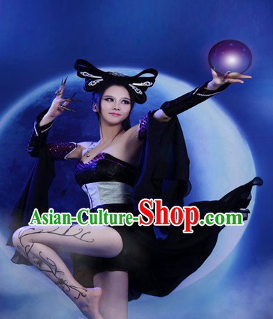 Black Halloween Chinese Fairy Costumes and Wig
