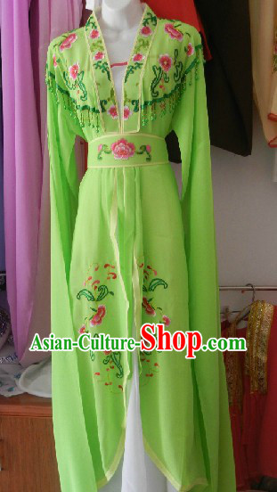 Chinese Opera Stage Performance Green Embroidered Costumes and Skirt for Women
