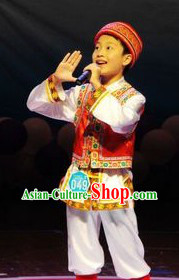 Traditional Chinese Haozhe Minority Dance Costumes and Hat for Kids