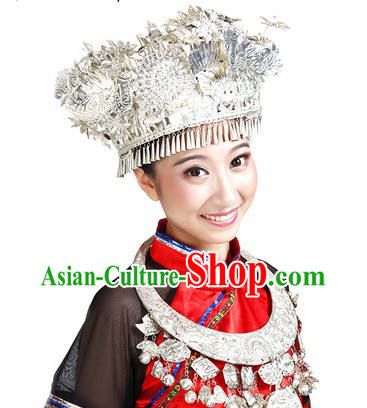 Red Chinese Miao People Clothes and Hat for Women