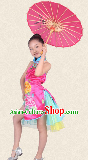 Chinese Traditional Peony Cheongsam Dance Costume for Kids