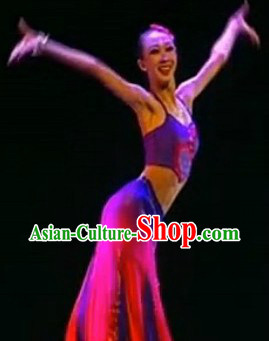 Traditional Chinese Moon Flower Dai Ethnic Solo Dance Costumes and Headgear for Women