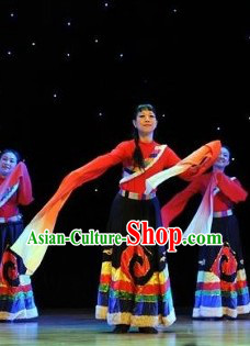 Long Sleeves Chinese Tibetan Dance Costumes and Headpieces for Women