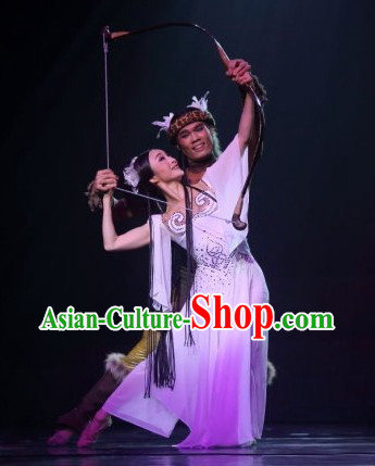 Traditional Chinese Chang Er Classical Dance Costumes and Headwear Complete Set