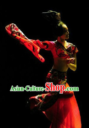 Chinese Classical Solo Dance Costume and Hair Accessories Complete Set for Women