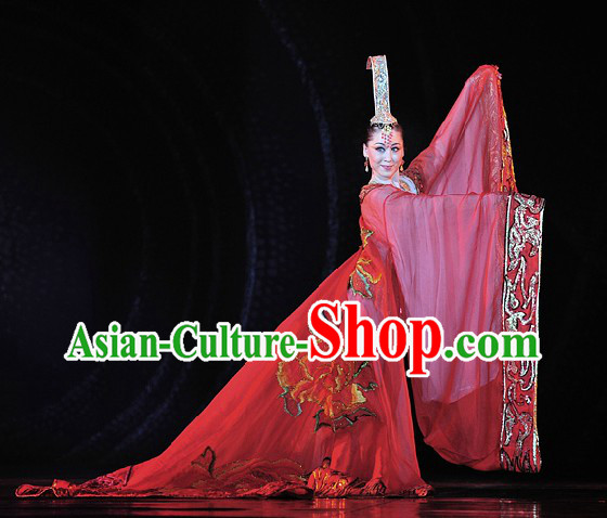 Ancient Chinese Empress Dancing Costumes and Hat Complete Set for Women