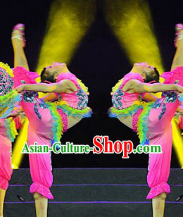 Stage Performance Fan Dance Costumes and Headwear Complete Set for Women