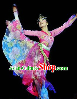 Traditional Chinese Classical Dancing Costumes and Headpieces Complete Set for Women