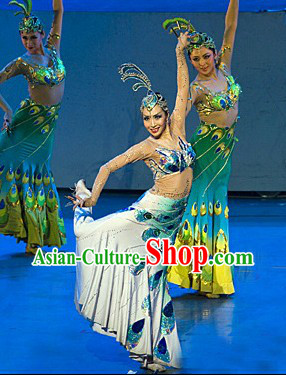 Stage Performance Peacock Dai Princess Ethnic Dance Costumes and Headwear Complete Set for Women