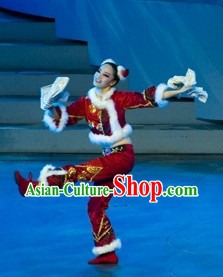 Traditional Chinese Lunar New Year Dance Costumes and Headwear Complete Set for Women