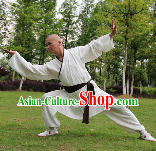 White Traditional Ancient Style Chinese Kung Fu Cotton Uniform for Men