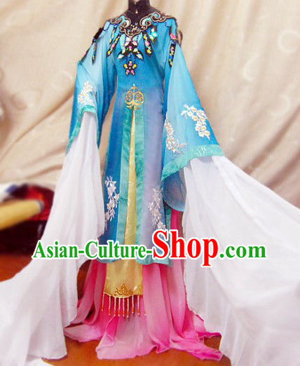 Ancient Chinese Blue Beauty Embroidered Flower Costumes Complete Set for Women