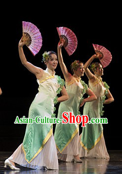 Traditional Chinese Jasmine Flower Dance Cheongsam Costumes and Headgear for Women