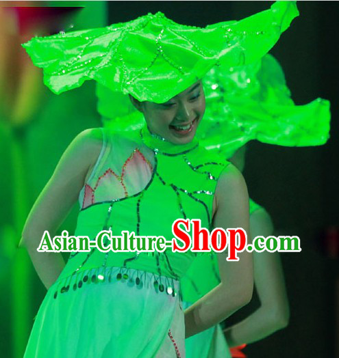 Lotus Dance Costumes and Leaf Hat for Women