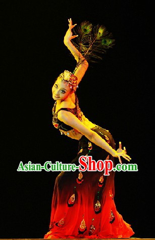 Black Peacock Dance Costume and Headwear for Women