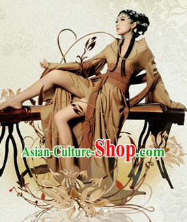Chinese Traditional Sexy Beauty Hanfu Clothes and Hair Accessories Complete Set