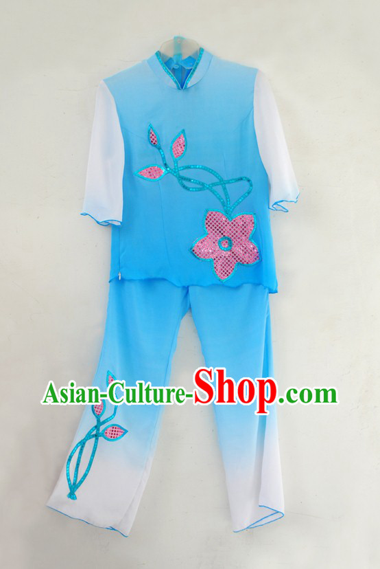 Traditional Blue Fan Dance Costumes for Women