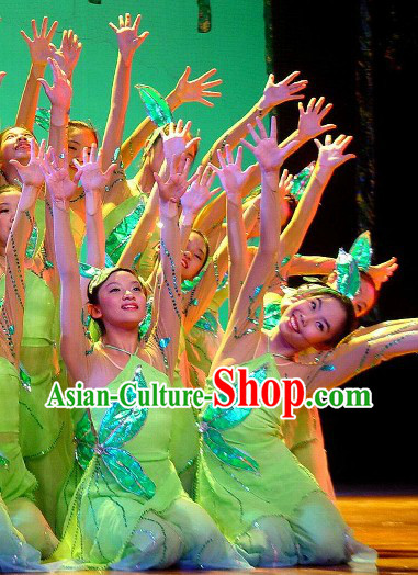 Chinese Fan Dance Costumes Complete Set for Kids