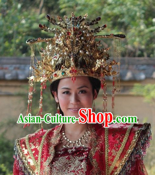 Traditional Chinese Princess Phoenix Hat Earrings Necklace Complete Set