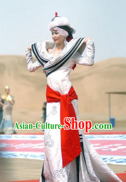 Mongolian National Costume and Hat Complete Set for Women
