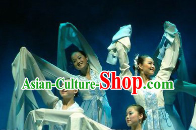 White Long Sleeves Dance Costumes Complete Set for Women