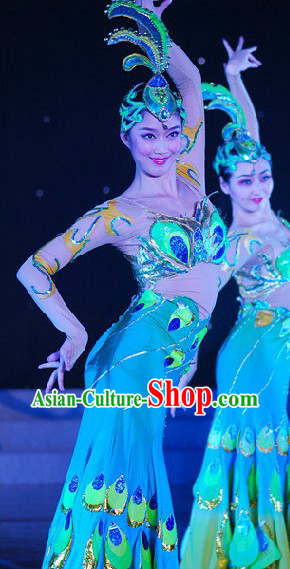 China Peacock Dance Outfit and Headwear Complete Set for Women