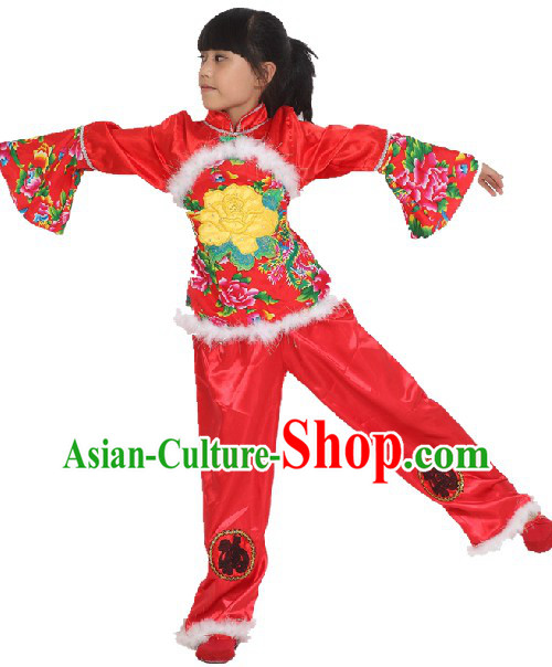 Red Lunar New Year Stage Performance Dance Costume for Girls