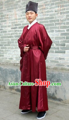 Chinese Traditional Hanfu Daopao Robe and Hat for Men
