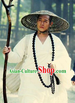 Ancient Chinese White Monk Robe and Shoes for Men
