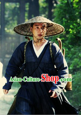 Bai She Legend Deep Blue Monk Robe and Bamboo Hat for Men
