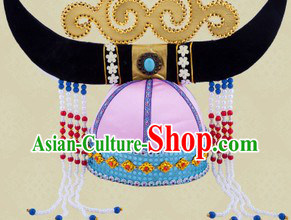 Traditional Chinese Ethnic Mongolian Oxhead Hat for Women