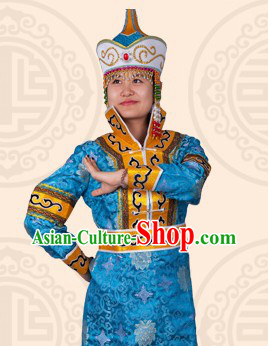 Traditional Chinese Mongolian Stage Performance Dance Costume and Hat for Women