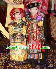 Traditional Chinese Emperor and Empress Costumes and Hats Two Complete Sets for Boys and Girls
