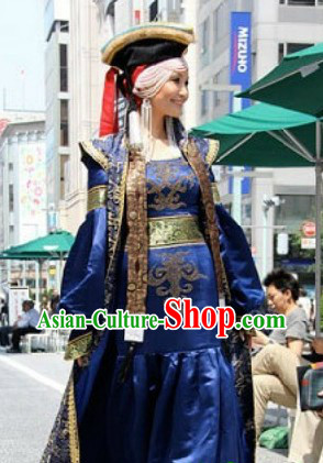 Chinese Traditional Mongolian Clothing and Hat for Women