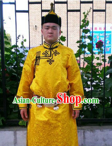 Traditional Mongolian Daily Dresses and Hat Complete Set for Men