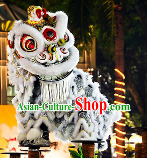 Friendly White Fur Adult Size Lion Dance Costumes Complete Set