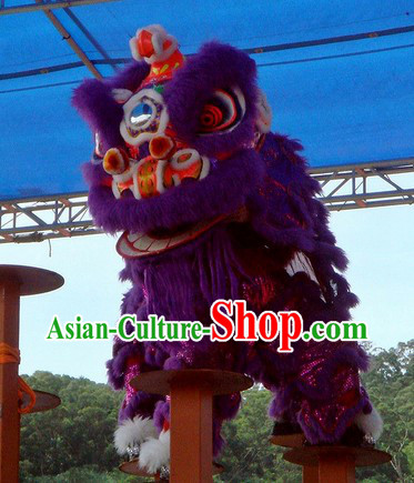 Supreme Purple Fur Competition and Celebration Lion Dance Costumes Complete Set