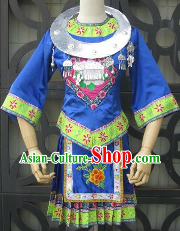 Chinese Miao Ethnic Embroidered Dance Costume and Necklace for Women
