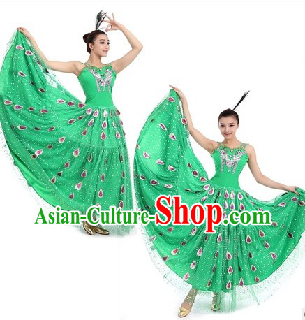Green Peacock Dancing Costumes and Headpiece for Women