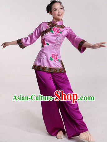 Chinese Classical Fan Dance Costumes and Headpiece for Ladies