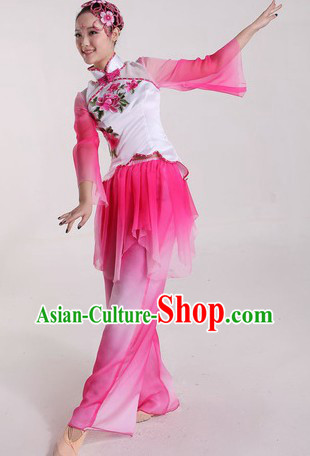 Chinese Stage Performance Flower Dance Costumes and Headpiece for Ladies