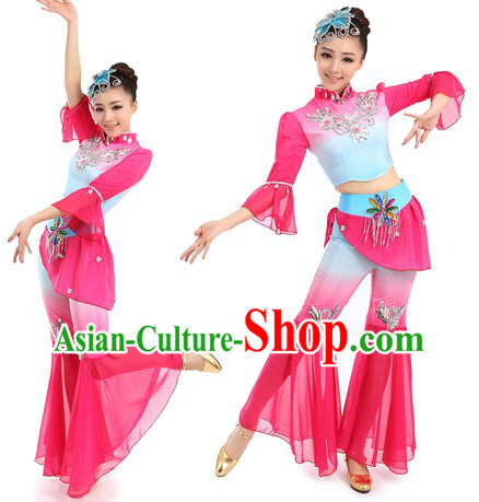 Chinese Classic Yangge Dance Costumes and Headpiece for Kids