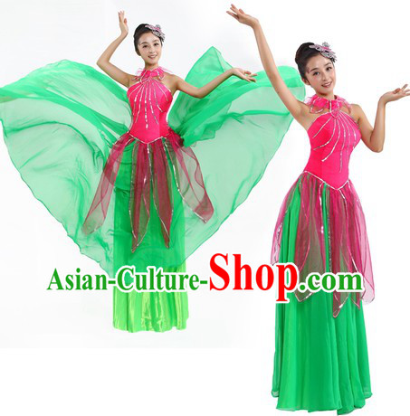 Chinese Classic Lotus Dance Costumes and Headpiece for Women